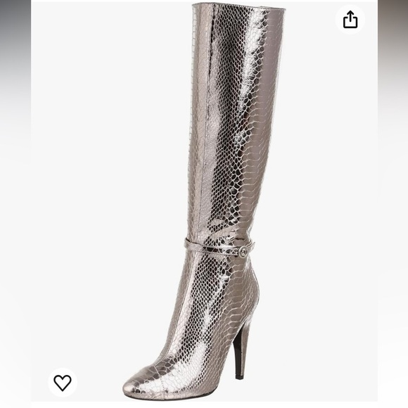 Sam Edelman Silver Snakeskin Heeled Boots - Picture 1 of 16